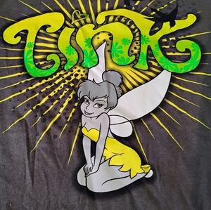 Disney Charcoal Tee with Tinker Bell in Yellow and Green Junior Size 15/17 XL.